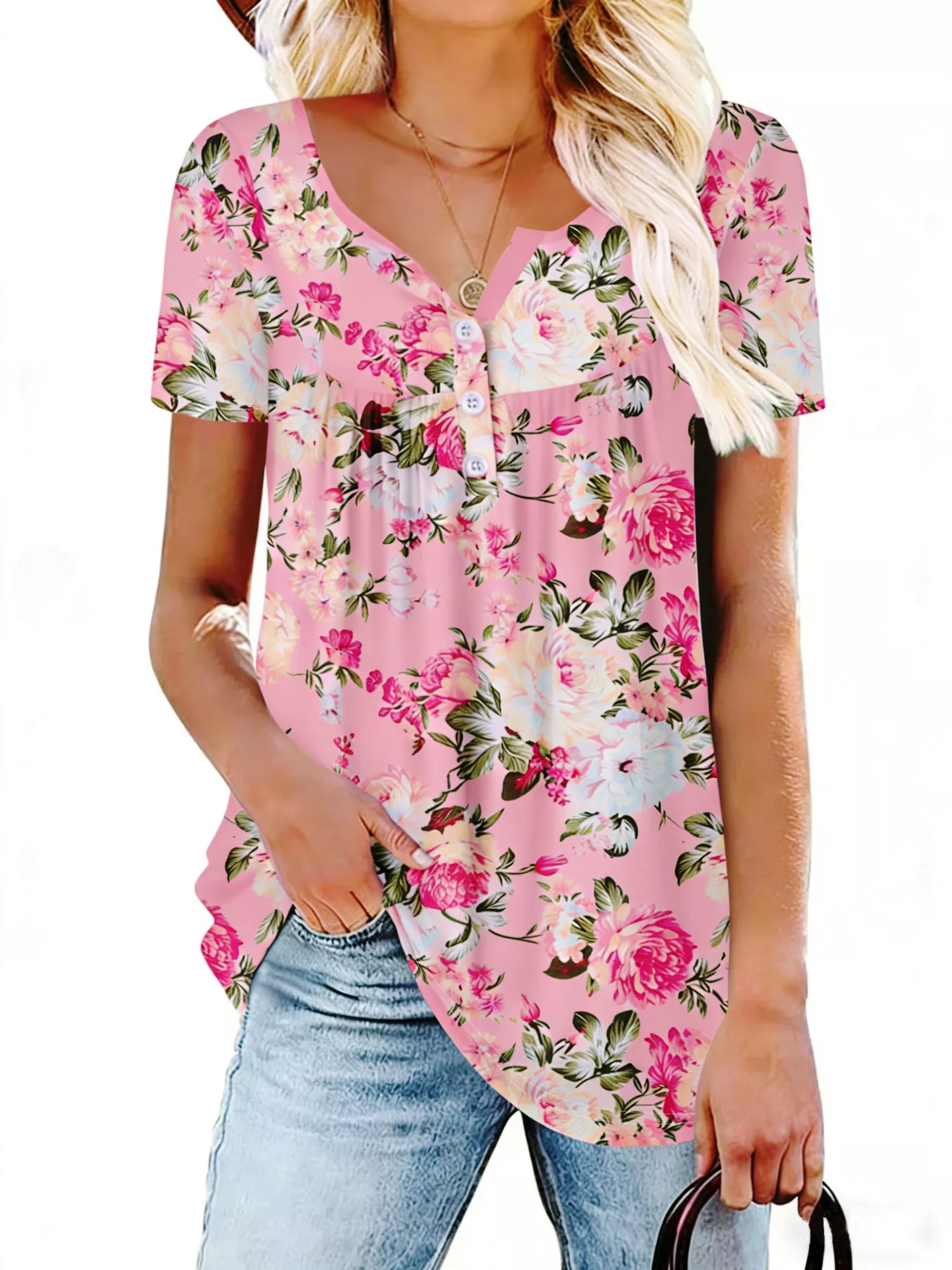 Plus Size Floral Print Short Sleeve T-Shirt