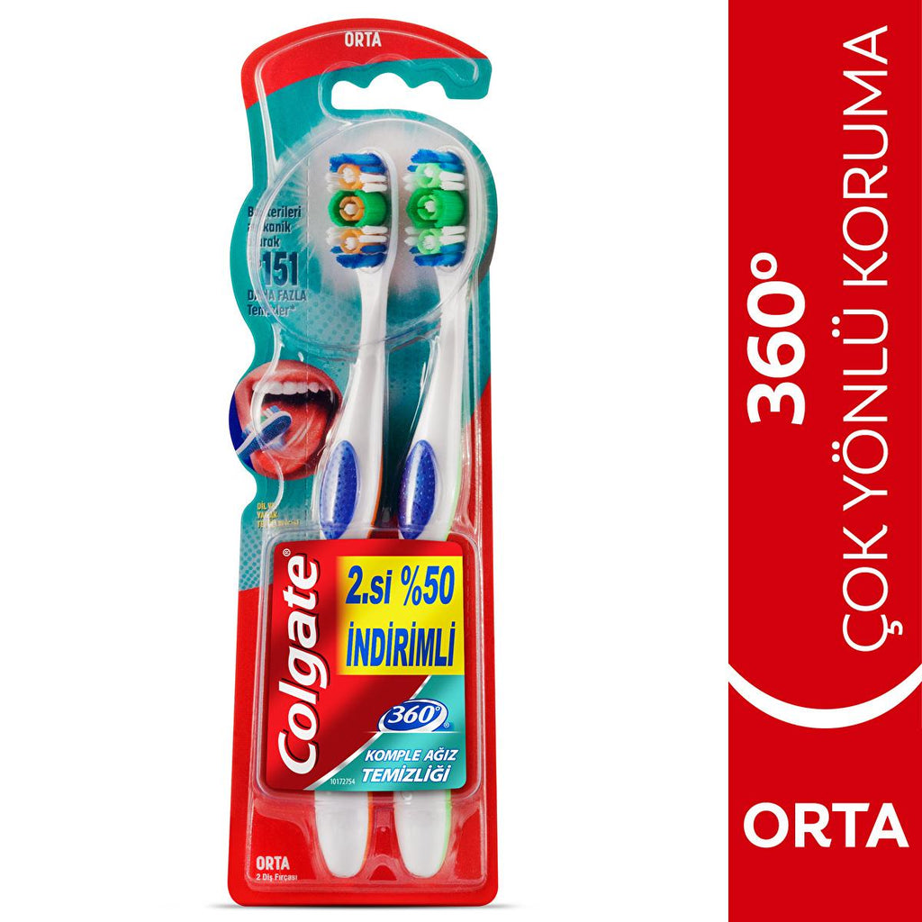Colgate 360 Komple Oral Care Toothbrush - Advanced Manual Toothbrush for Comprehensive Cleaning