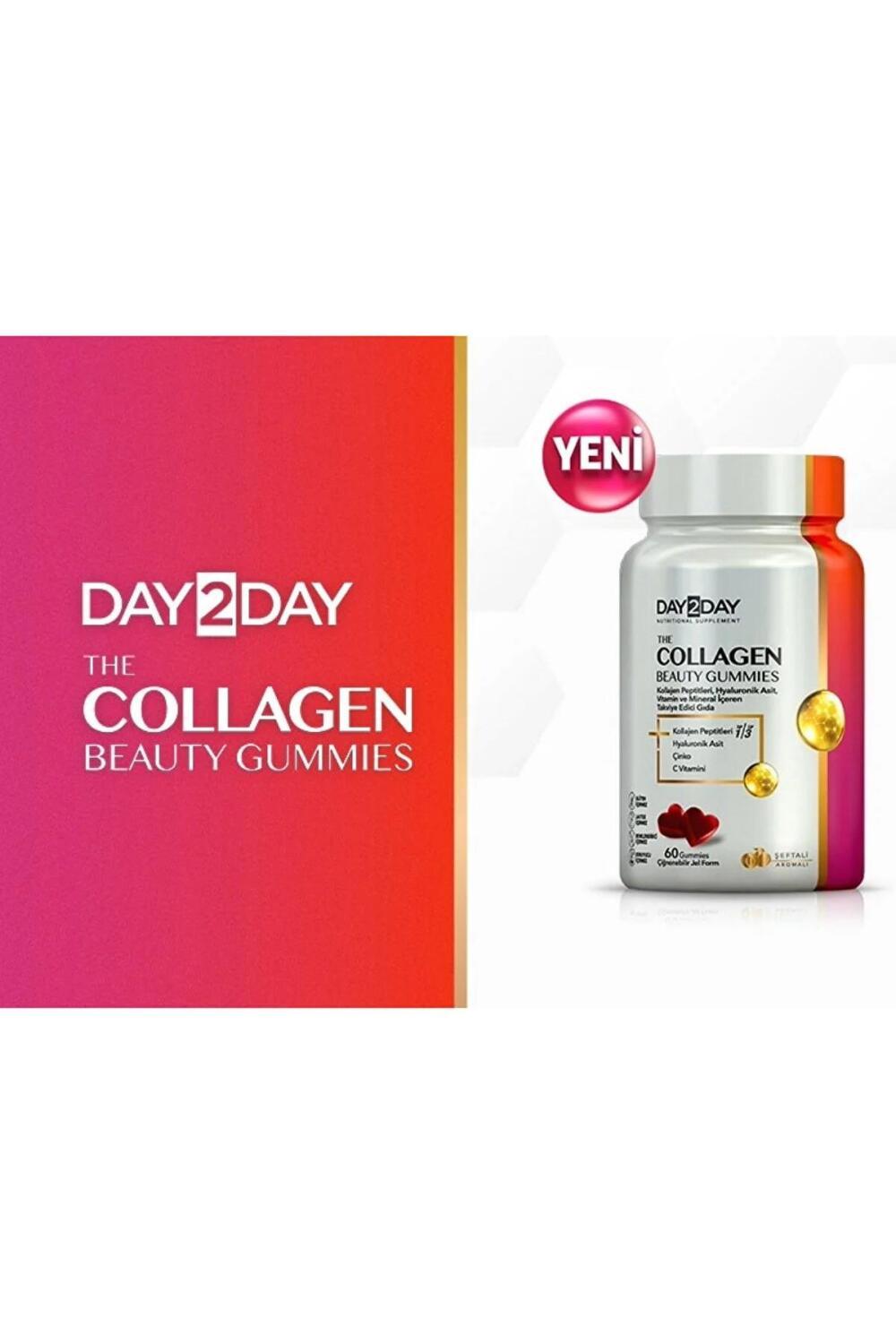 Day2Day Collagen Beauty Gummies - 60 Count Chewable Tablets with Hyaluronic Acid, Vitamin C & Zinc for Skin Health