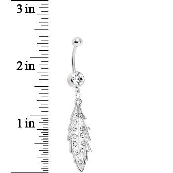 BodyCandy Crystalline Gem Shimmering Leaf Dangle Belly Ring — detail close-up