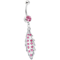 BodyCandy Pink Gem Shimmering Leaf Dangle Belly Ring — main product shot