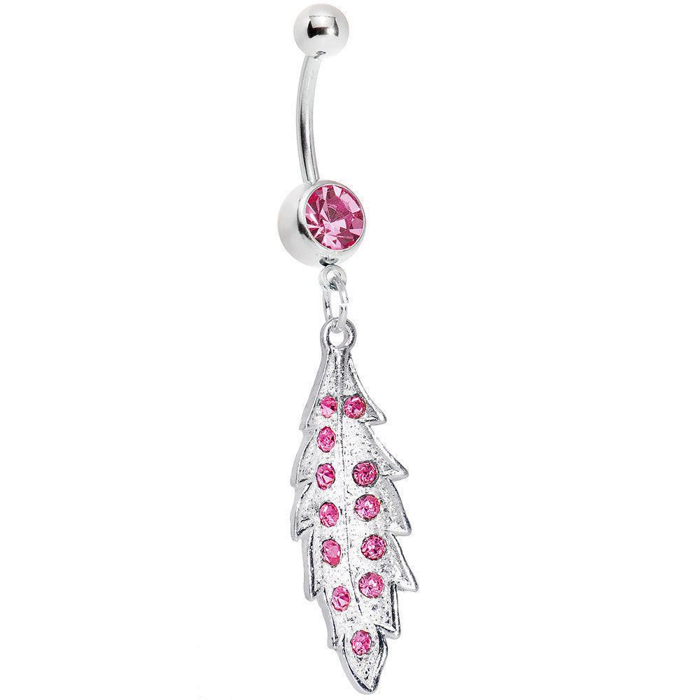 BodyCandy Pink Gem Shimmering Leaf Dangle Belly Ring — main product shot