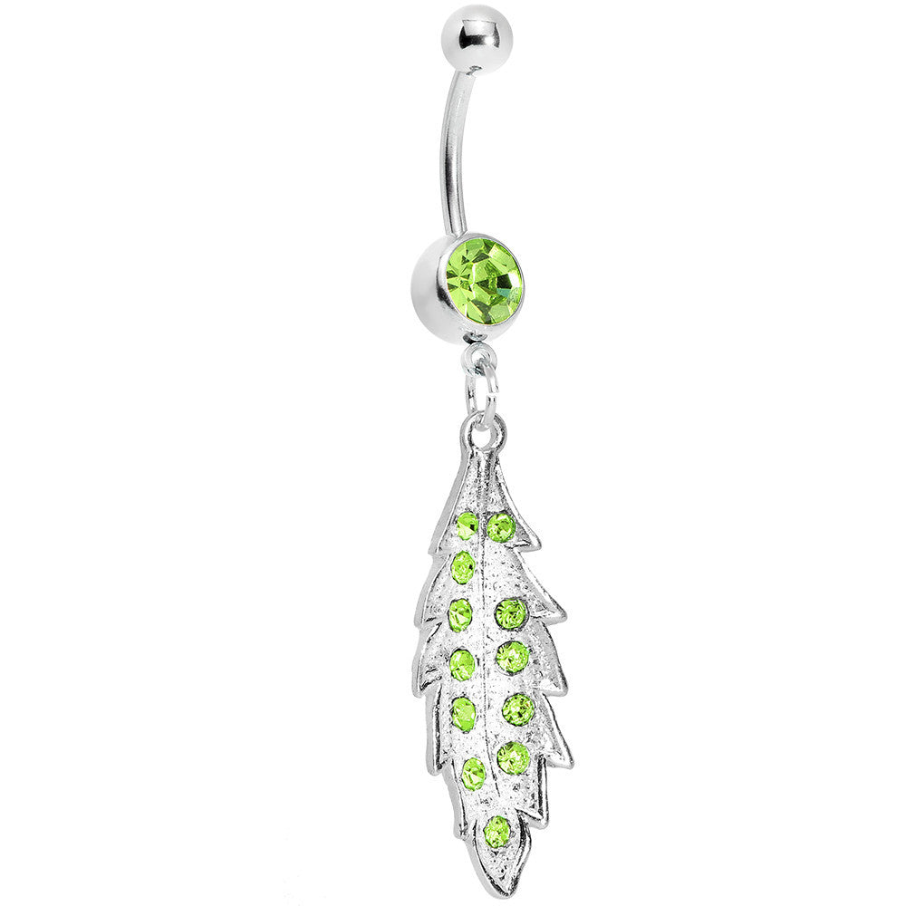BodyCandy Green Gem Shimmering Leaf Dangle Belly Ring — main product shot