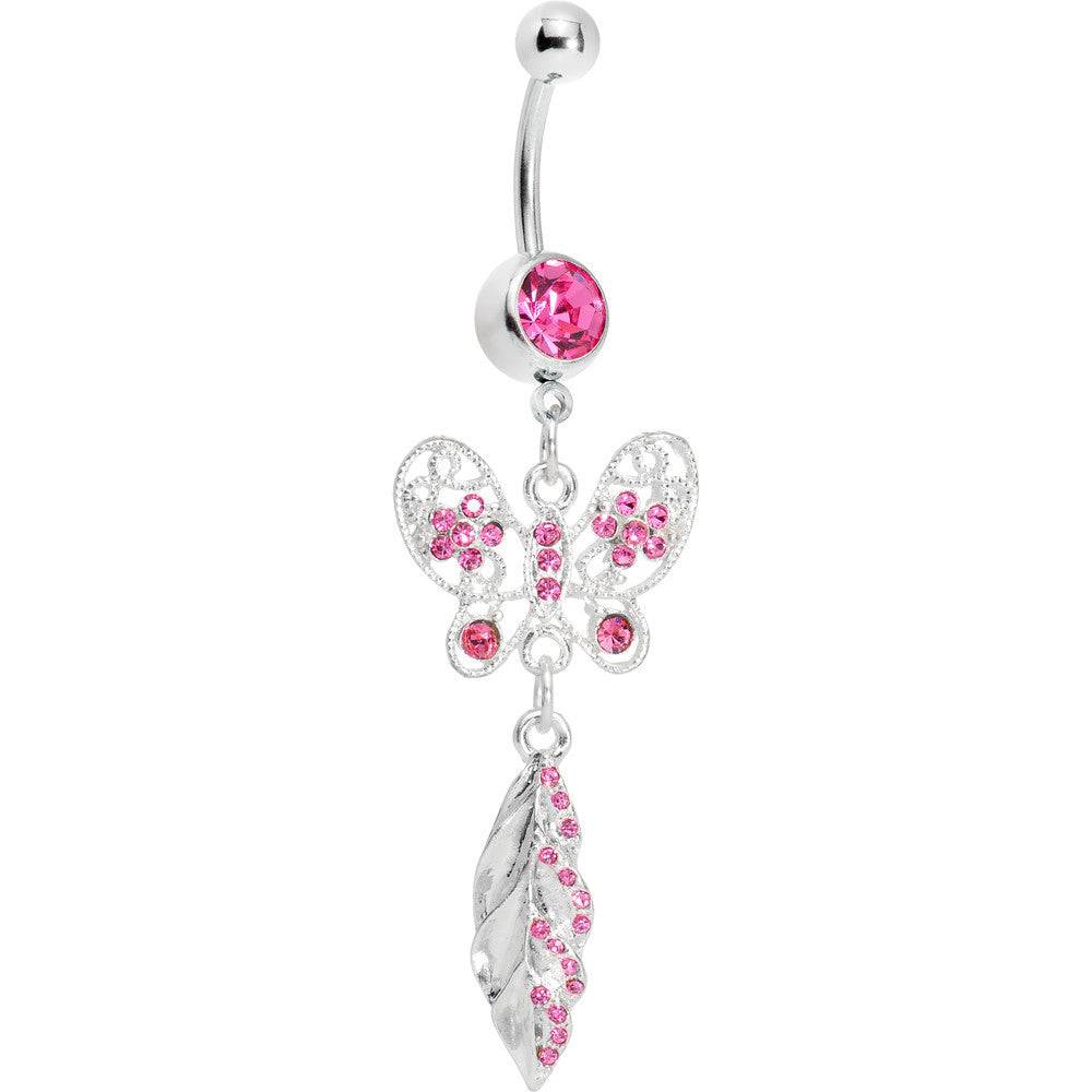 BodyCandy Pink Gem Butterfly Lily Leaf Belly Ring — main product shot