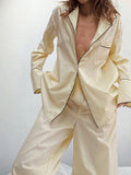Contrast Trim Button Up Top and Pants Lounge Set
