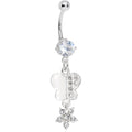 BodyCandy Clear Gem Paved Butterfly with Floral Dangle Belly Ring — main product shot