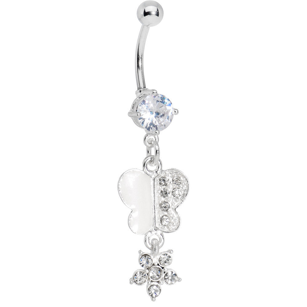 BodyCandy Clear Gem Paved Butterfly with Floral Dangle Belly Ring — main product shot