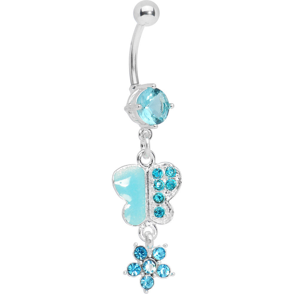 BodyCandy Blue Gem Paved Butterfly with Floral Dangle Belly Ring — main product shot