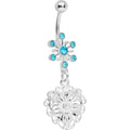 BodyCandy Aqua Gem Starburst Flowering Heart Belly Ring — main product shot
