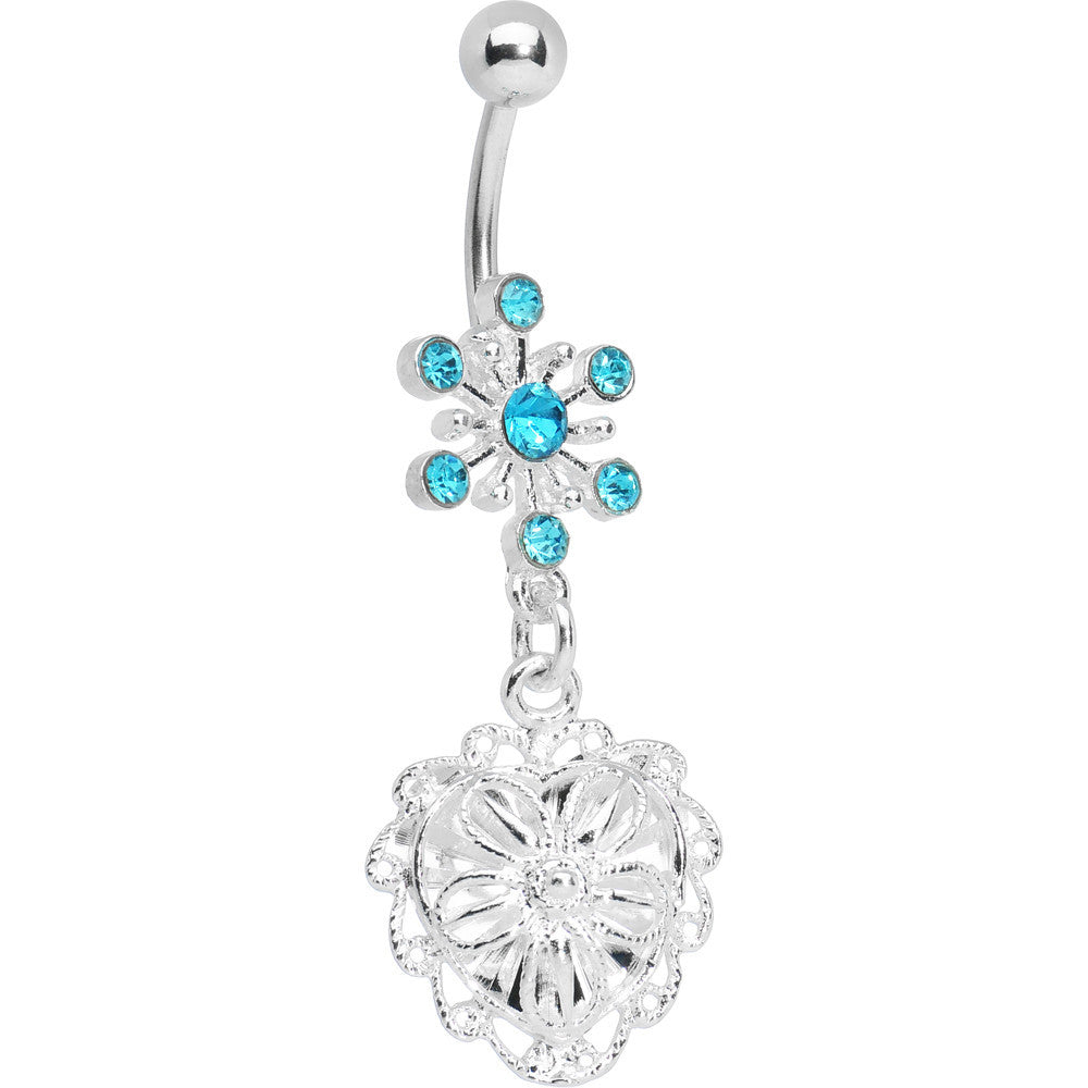BodyCandy Aqua Gem Starburst Flowering Heart Belly Ring — main product shot