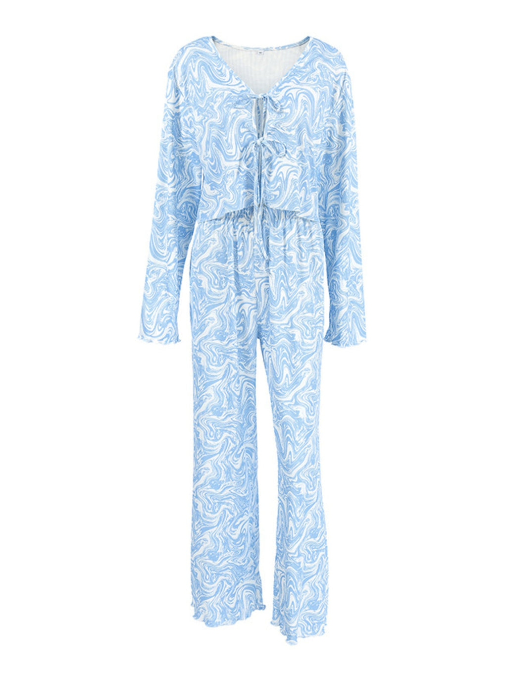 Tie Front Long Sleeve Top and Pants Lounge Set