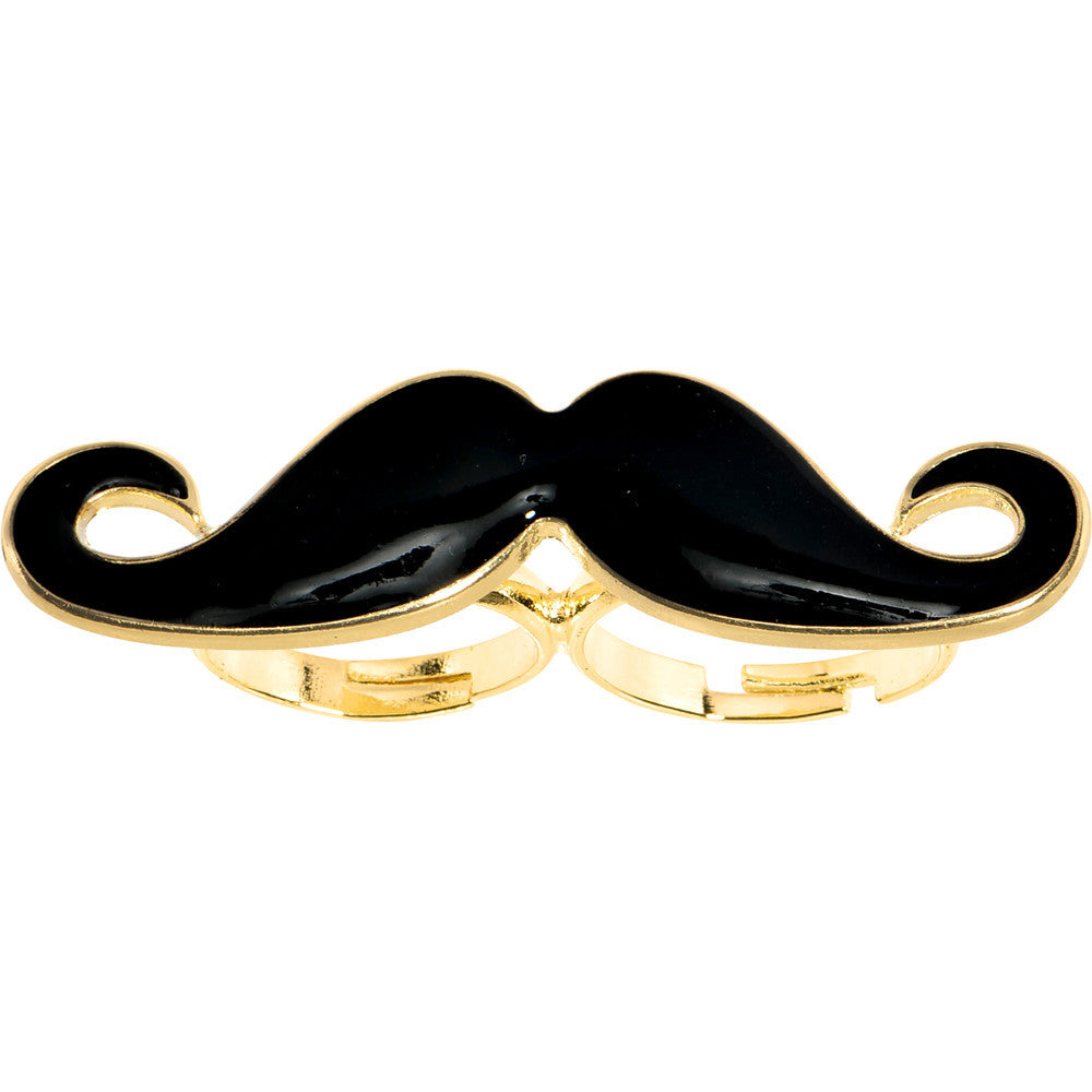 BodyCandy Black Mustache Double Finger Ring — main product shot