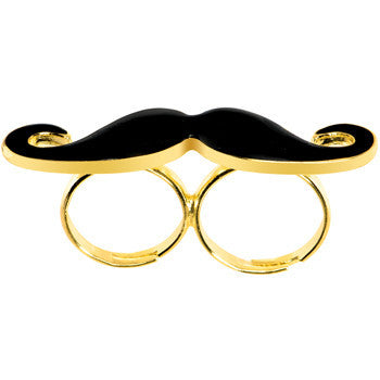 BodyCandy Black Mustache Double Finger Ring — detail close-up