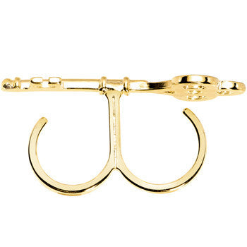 BodyCandy Gold Tone Crystalline Skeleton Key Double Finger Ring — detail close-up