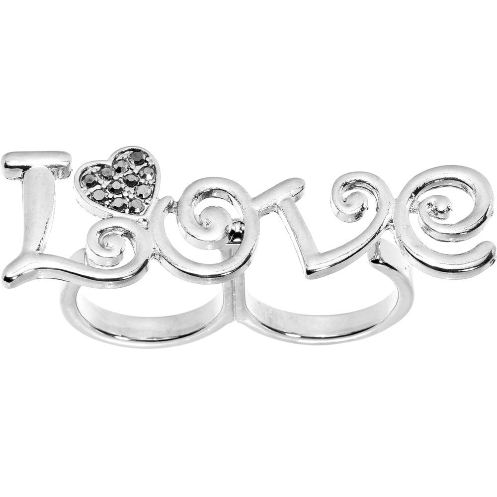 BodyCandy Gun Metal Color Love Heart Double Finger Ring — main product shot