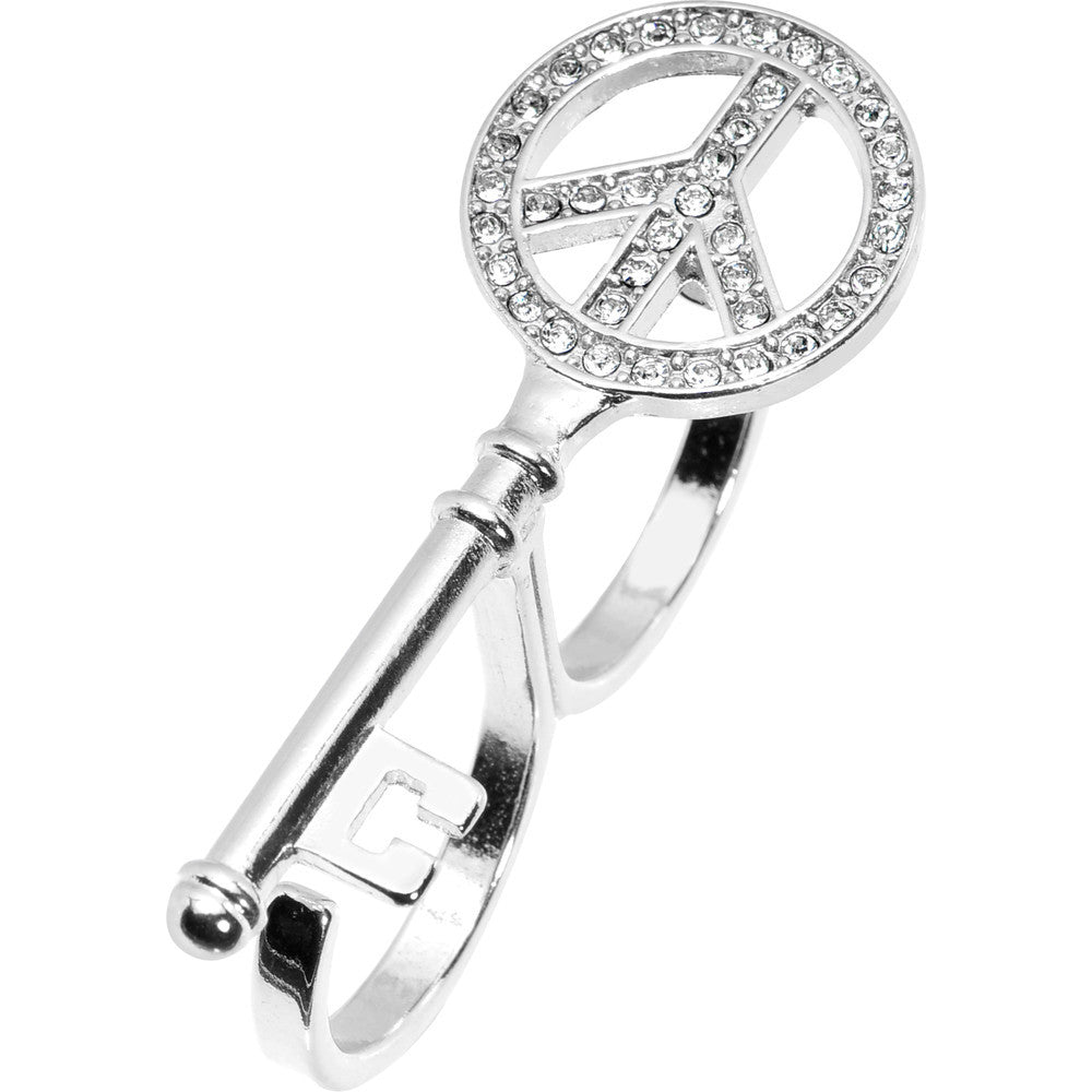BodyCandy Silver Tone Peace Sign Shaped Key Double Finger Ring — main product shot