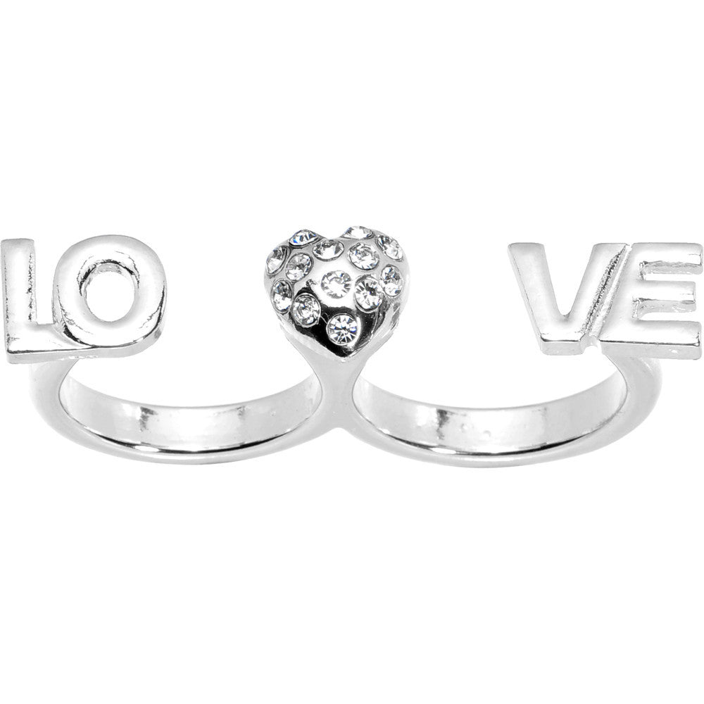 BodyCandy Silver Tone Heart Love Double Finger Ring — main product shot