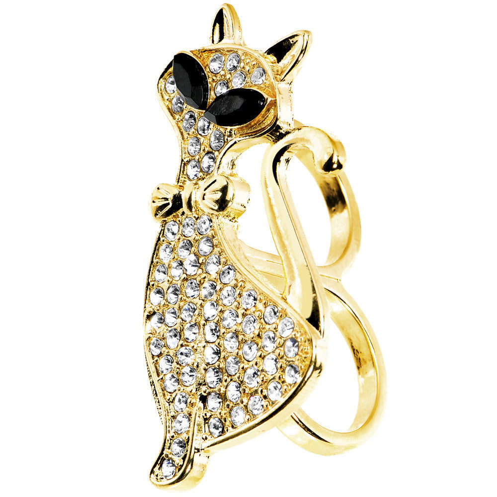 BodyCandy Gold Tone Crystalline Fashion Feline Double Finger Ring — main product shot