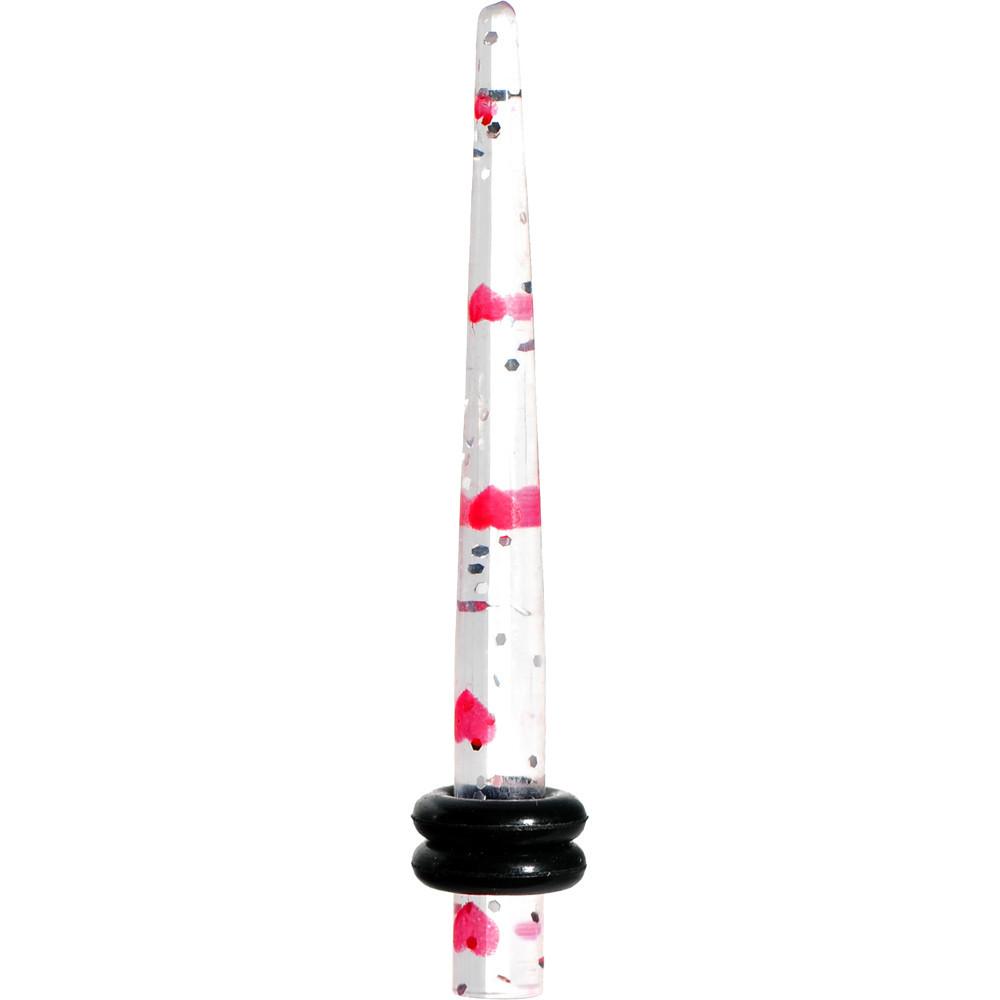 BodyCandy Clear Acrylic Glitter Pink Heart Confetti Taper 8G to 16mm — side view
