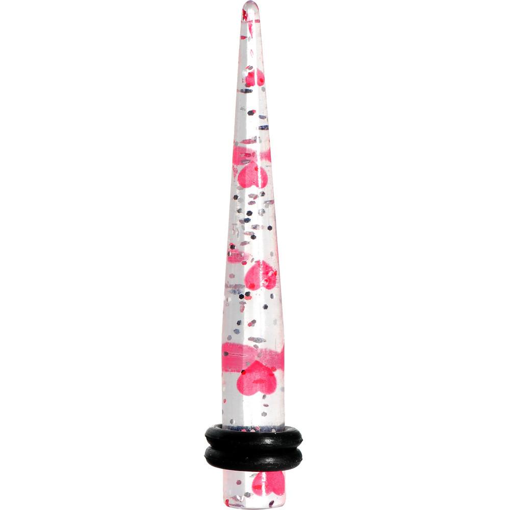 BodyCandy Clear Acrylic Glitter Pink Heart Confetti Taper 8G to 16mm — main product shot