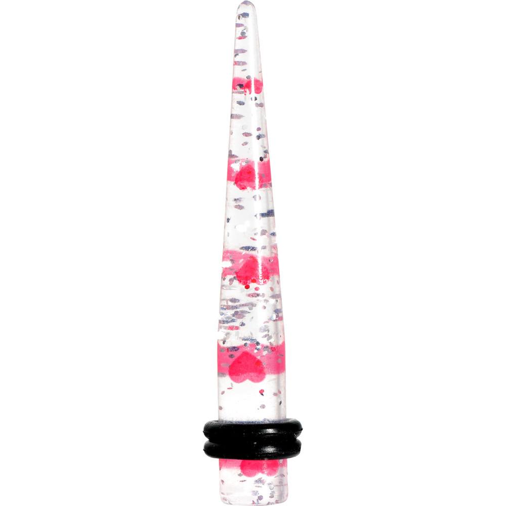 BodyCandy Clear Acrylic Glitter Pink Heart Confetti Taper 8G to 16mm — alternative angle