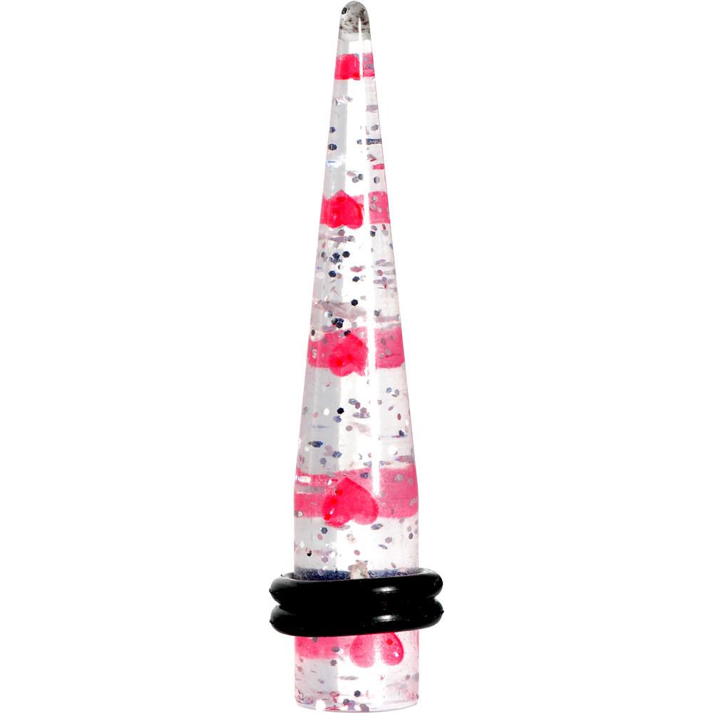 BodyCandy Clear Acrylic Glitter Pink Heart Confetti Taper 8G to 16mm — comparison shot