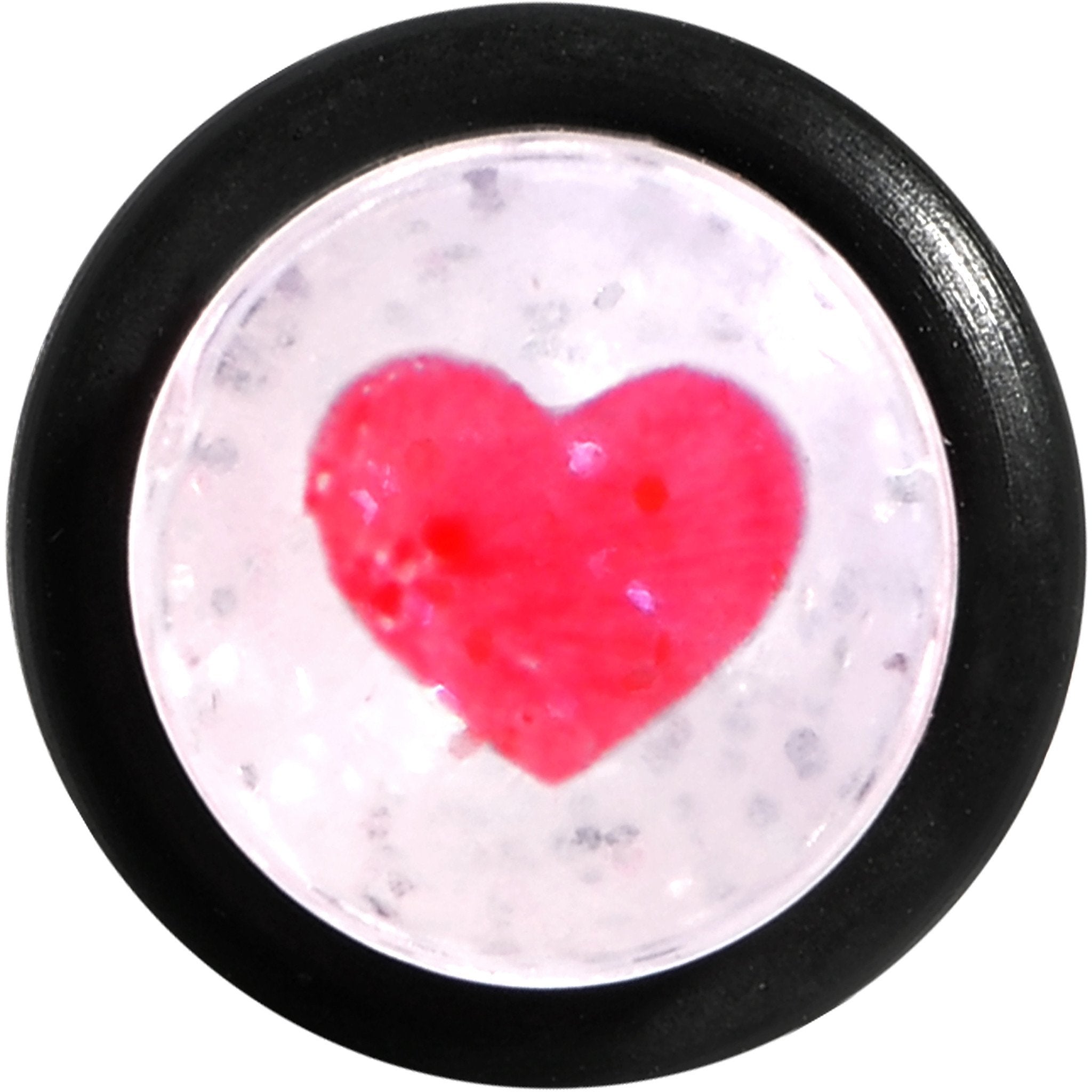 BodyCandy Clear Acrylic Glitter Pink Heart Confetti Taper 8G to 16mm — detail close-up