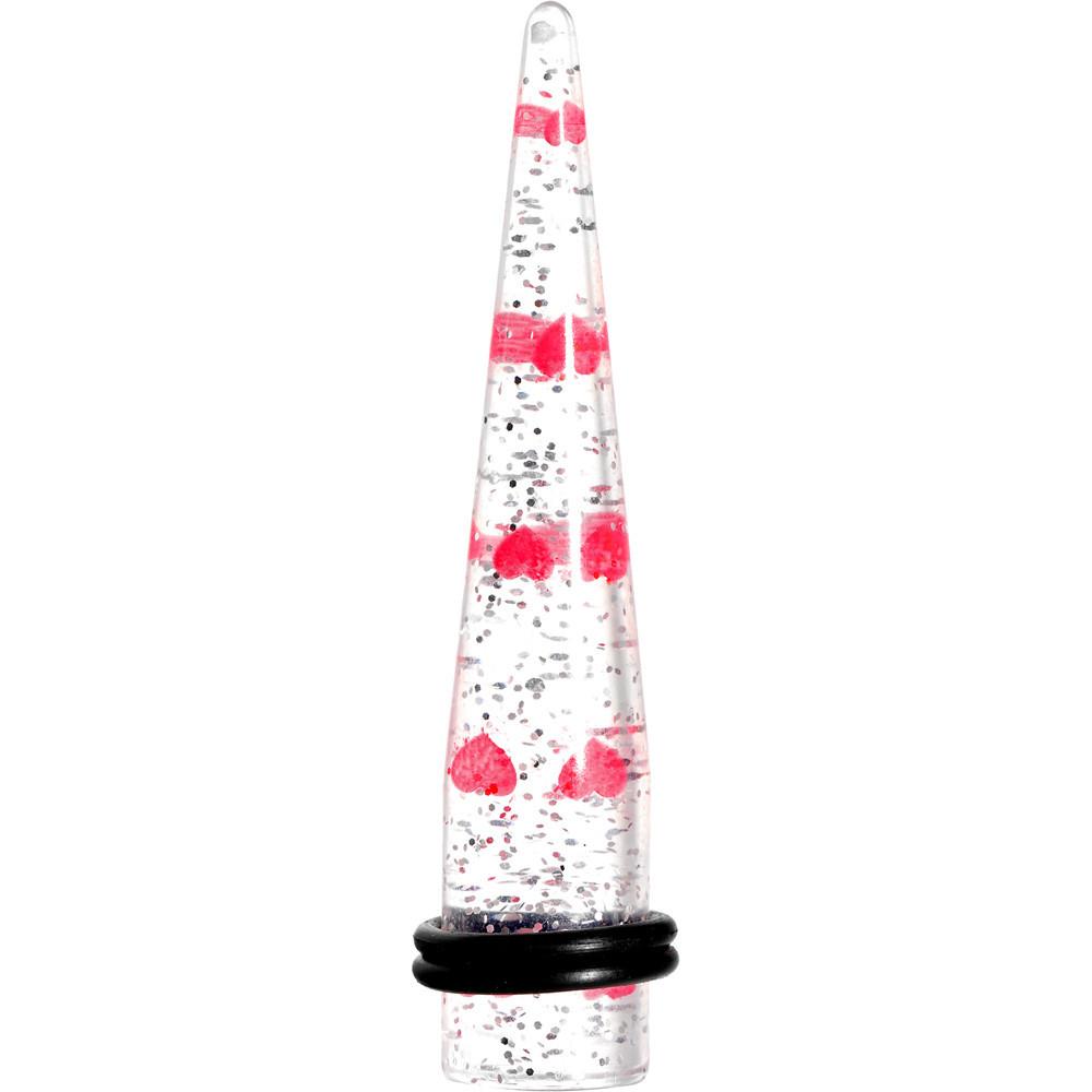 BodyCandy Clear Acrylic Glitter Pink Heart Confetti Taper 8G to 16mm — in-use photo