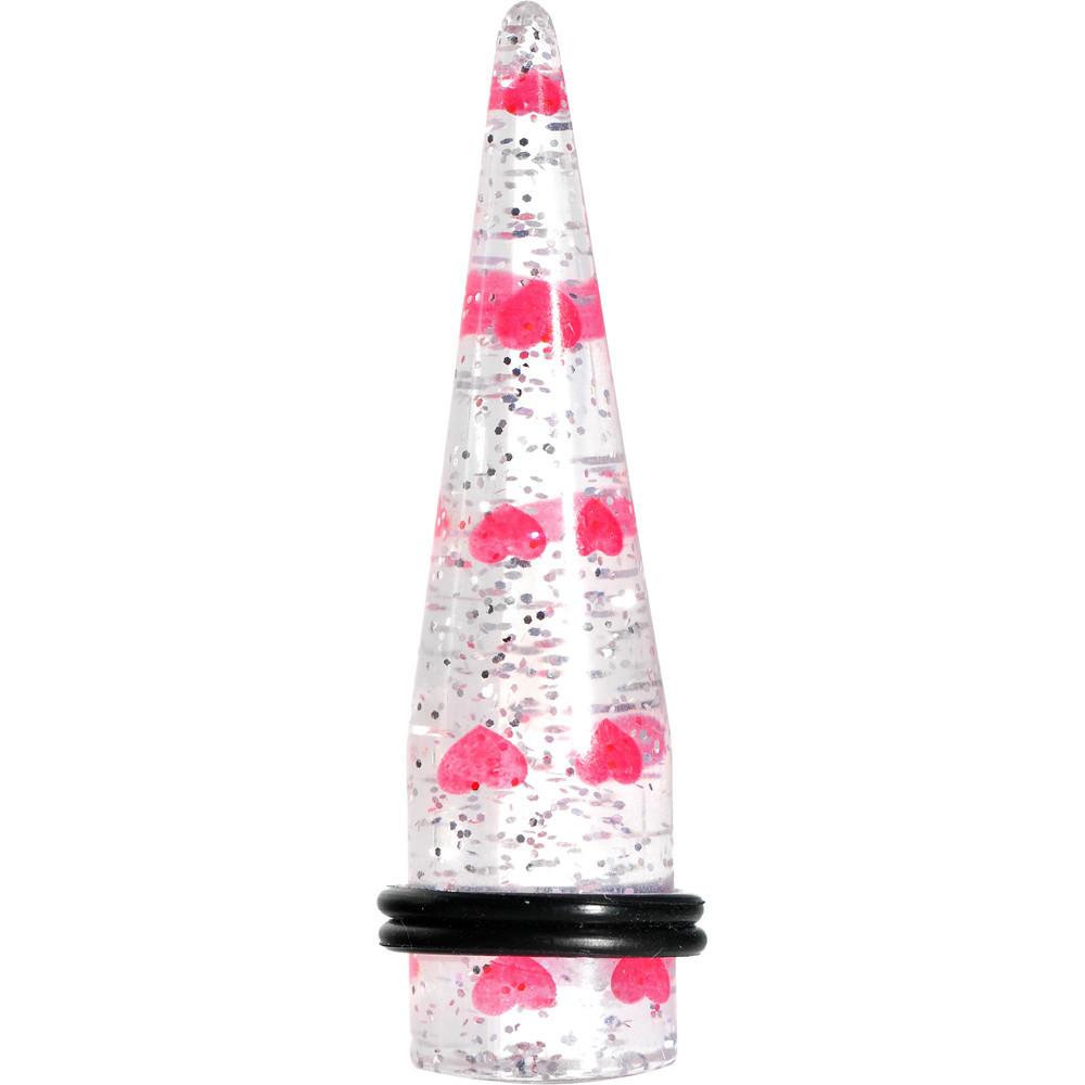 BodyCandy Clear Acrylic Glitter Pink Heart Confetti Taper 8G to 16mm — size reference