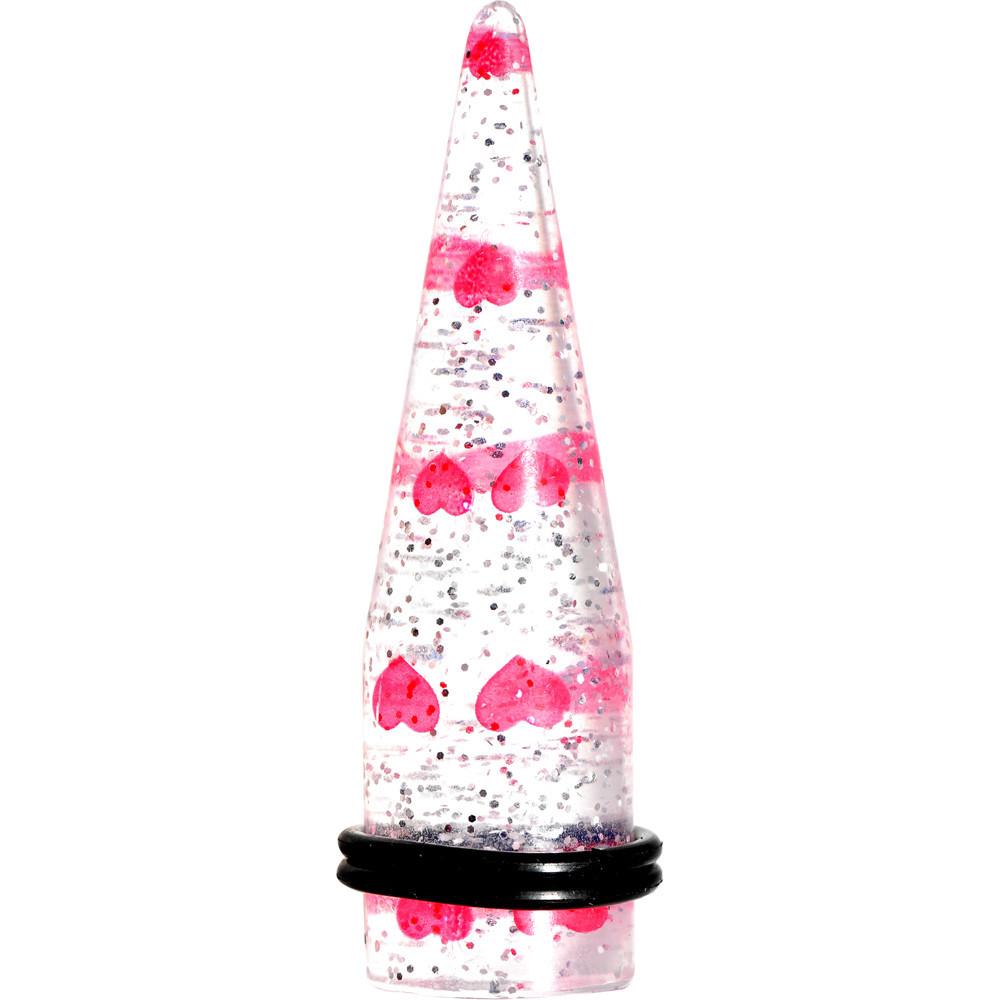 BodyCandy Clear Acrylic Glitter Pink Heart Confetti Taper 8G to 16mm — color detail