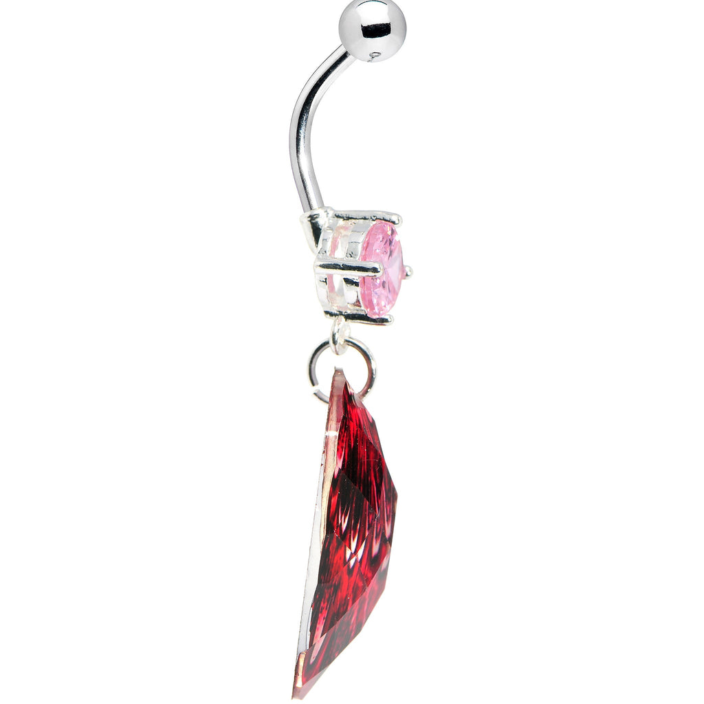 BodyCandy Prong Set Pink Gem Paradise Feather Oval Dangle Belly Ring — detail close-up