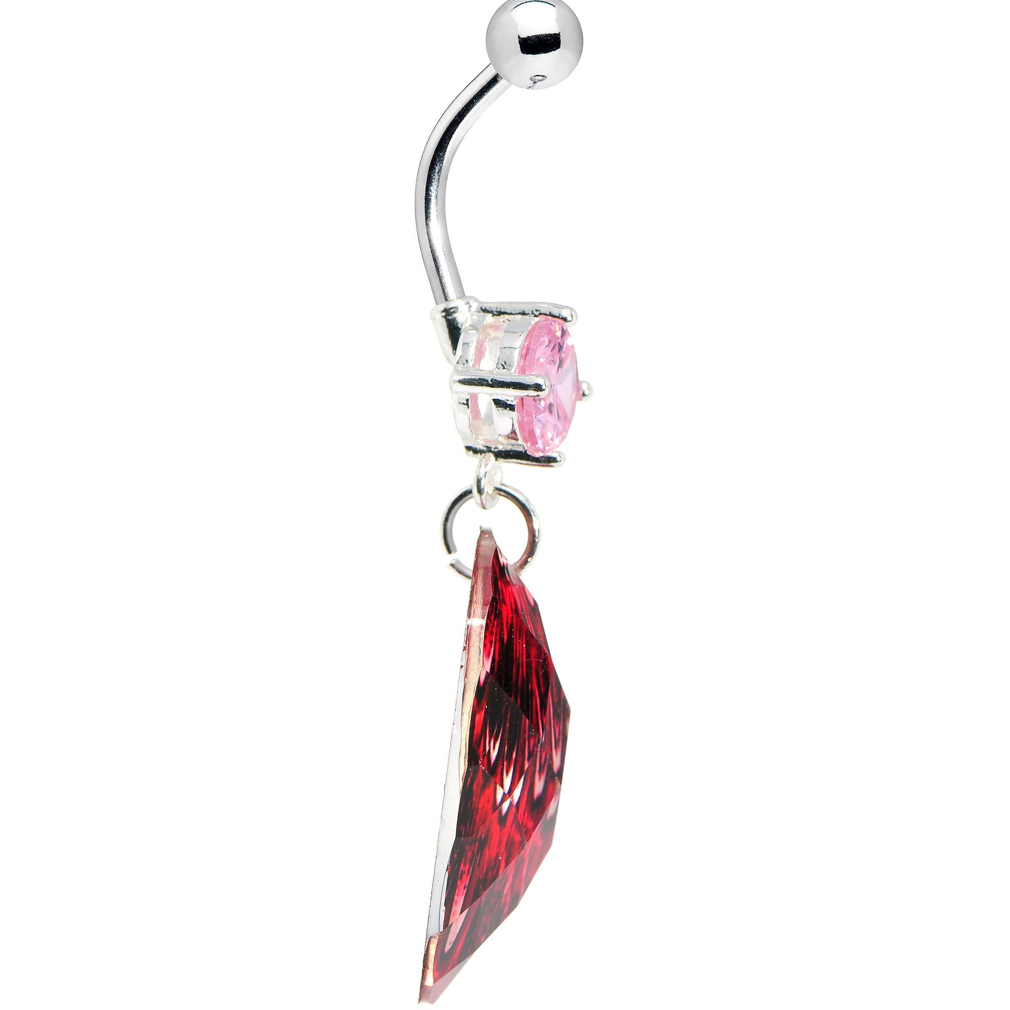 BodyCandy Prong Set Pink Gem Paradise Feather Oval Dangle Belly Ring — detail close-up