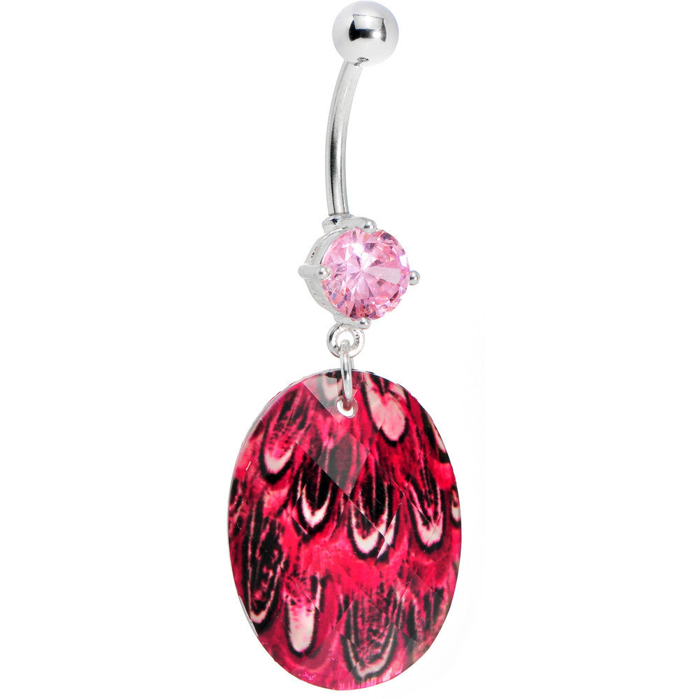BodyCandy Prong Set Pink Gem Paradise Feather Oval Dangle Belly Ring — main product shot