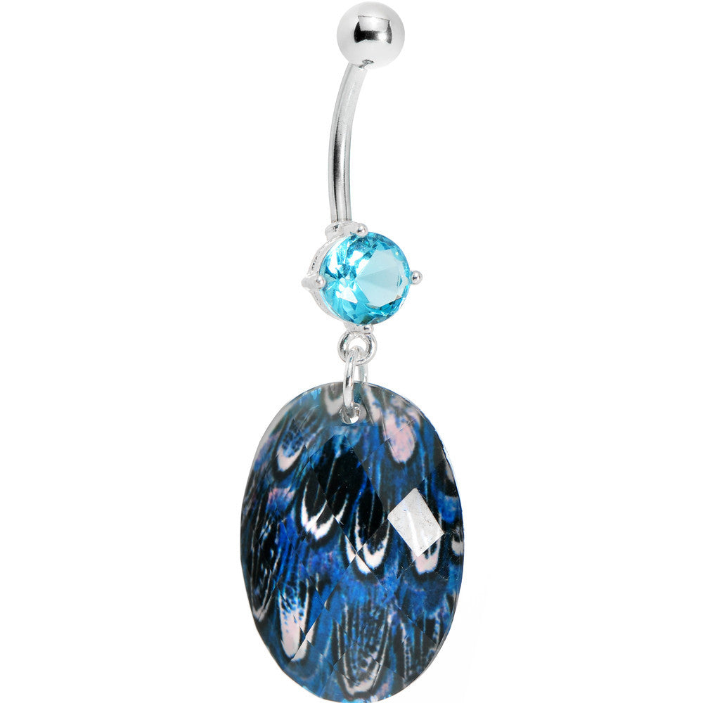BodyCandy Prong Set Blue Gem Paradise Feather Oval Dangle Belly Ring — main product shot