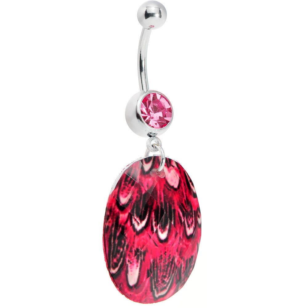 BodyCandy Pink Gem Paradise Feather Oval Dangle Belly Ring — main product shot