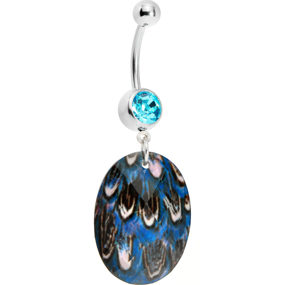 BodyCandy Blue Gem Paradise Feather Oval Dangle Belly Ring — main product shot
