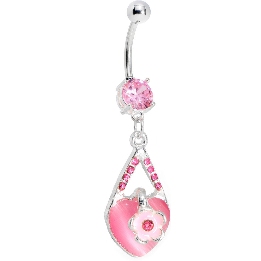 BodyCandy Pink Gem Heart Flower Belly Ring — main product shot