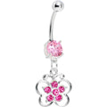BodyCandy Pink Gem Flower Center Butterfly Belly Ring — main product shot