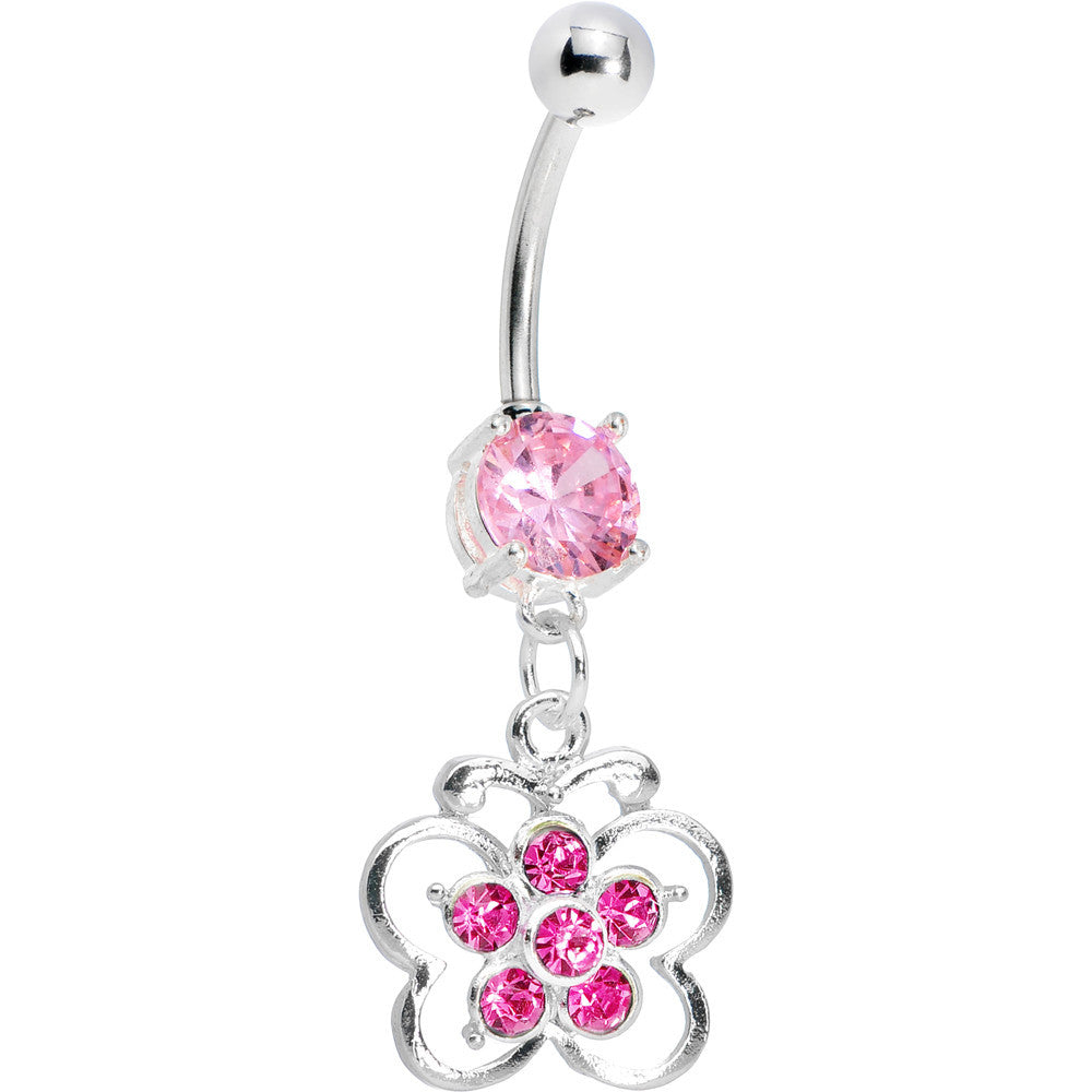 BodyCandy Pink Gem Flower Center Butterfly Belly Ring — main product shot