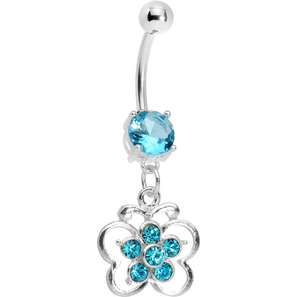 BodyCandy Aqua Gem Flower Center Butterfly Belly Ring — main product shot
