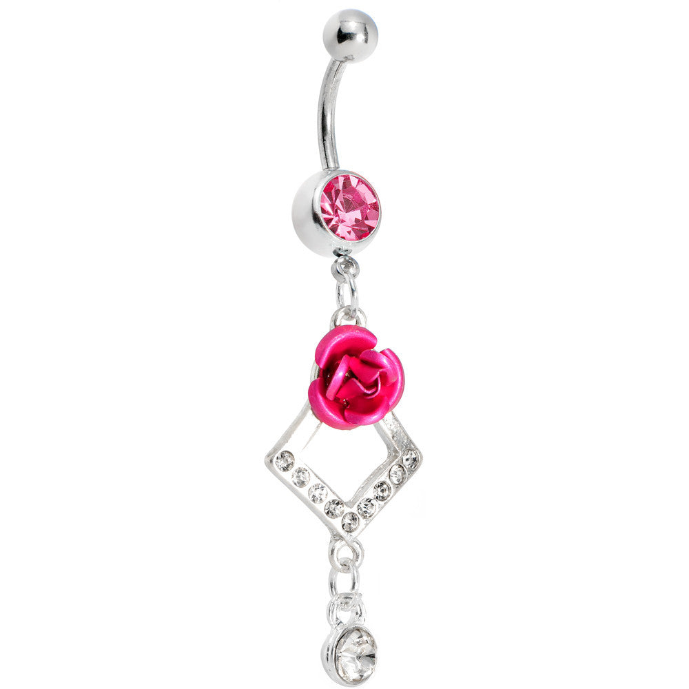BodyCandy Passion Pink Gem Rose Flower Drops Belly Ring — main product shot