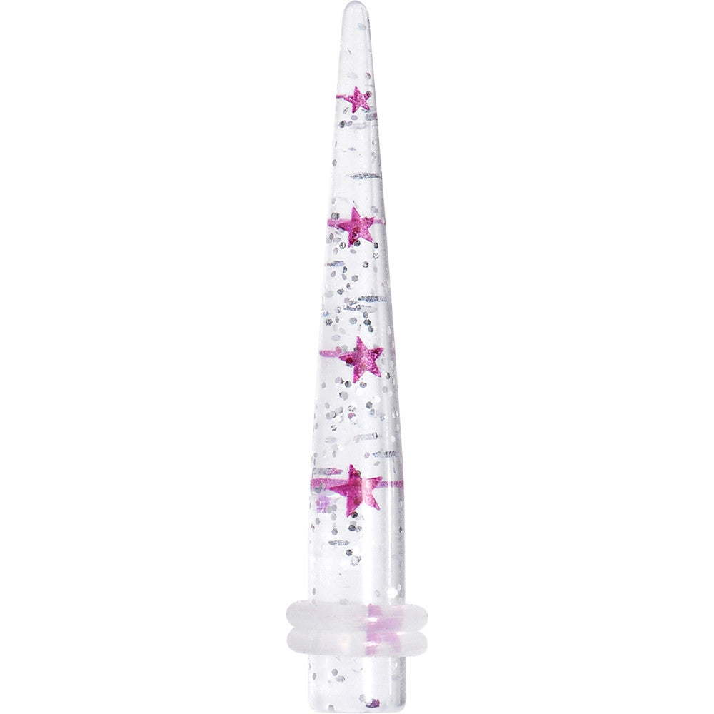 BodyCandy 2G Clear Acrylic Glitter Purple Star Confetti Taper — main product shot