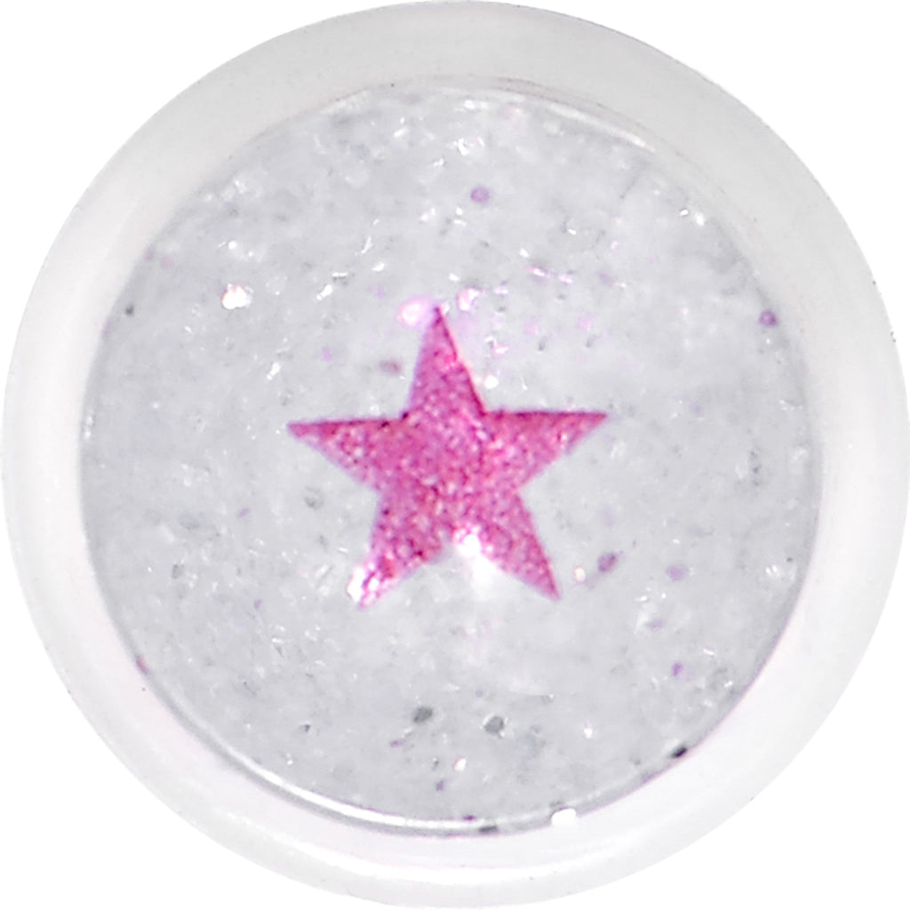 BodyCandy 9/16 Clear Acrylic Glitter Purple Star Confetti Taper — detail close-up