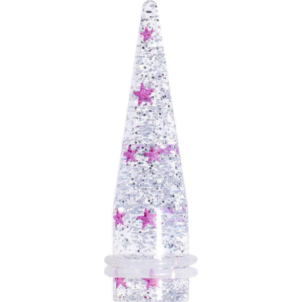 BodyCandy 9/16 Clear Acrylic Glitter Purple Star Confetti Taper — main product shot