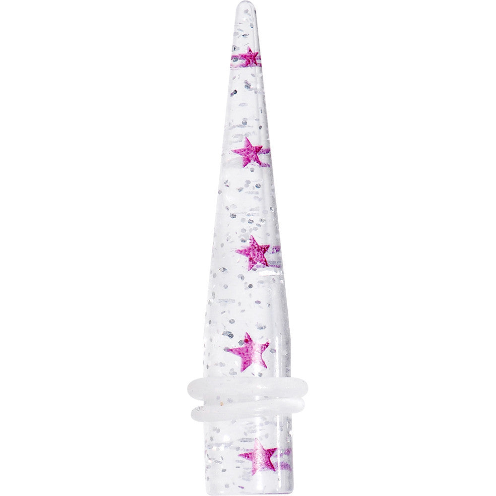 BodyCandy 0G Clear Acrylic Glitter Purple Star Confetti Taper — main product shot