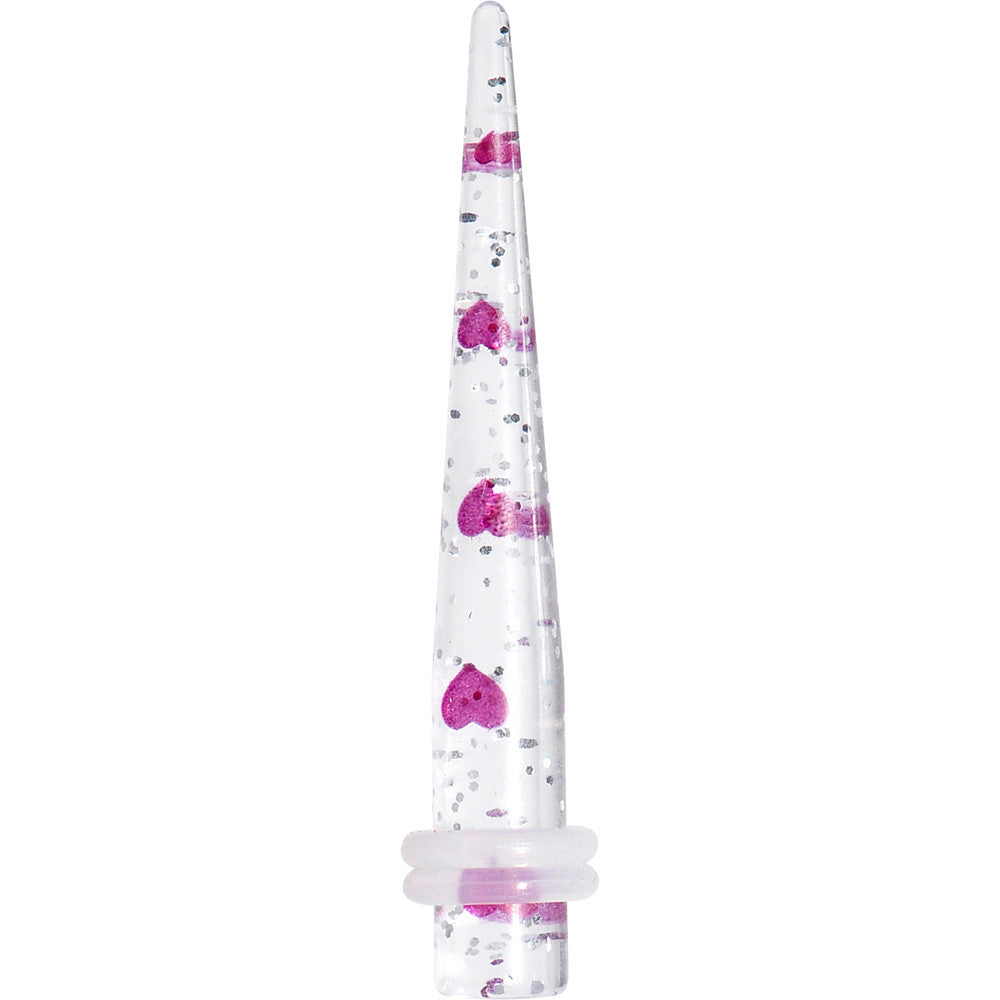BodyCandy 2G Clear Acrylic Glitter Purple Heart Confetti Taper — main product shot