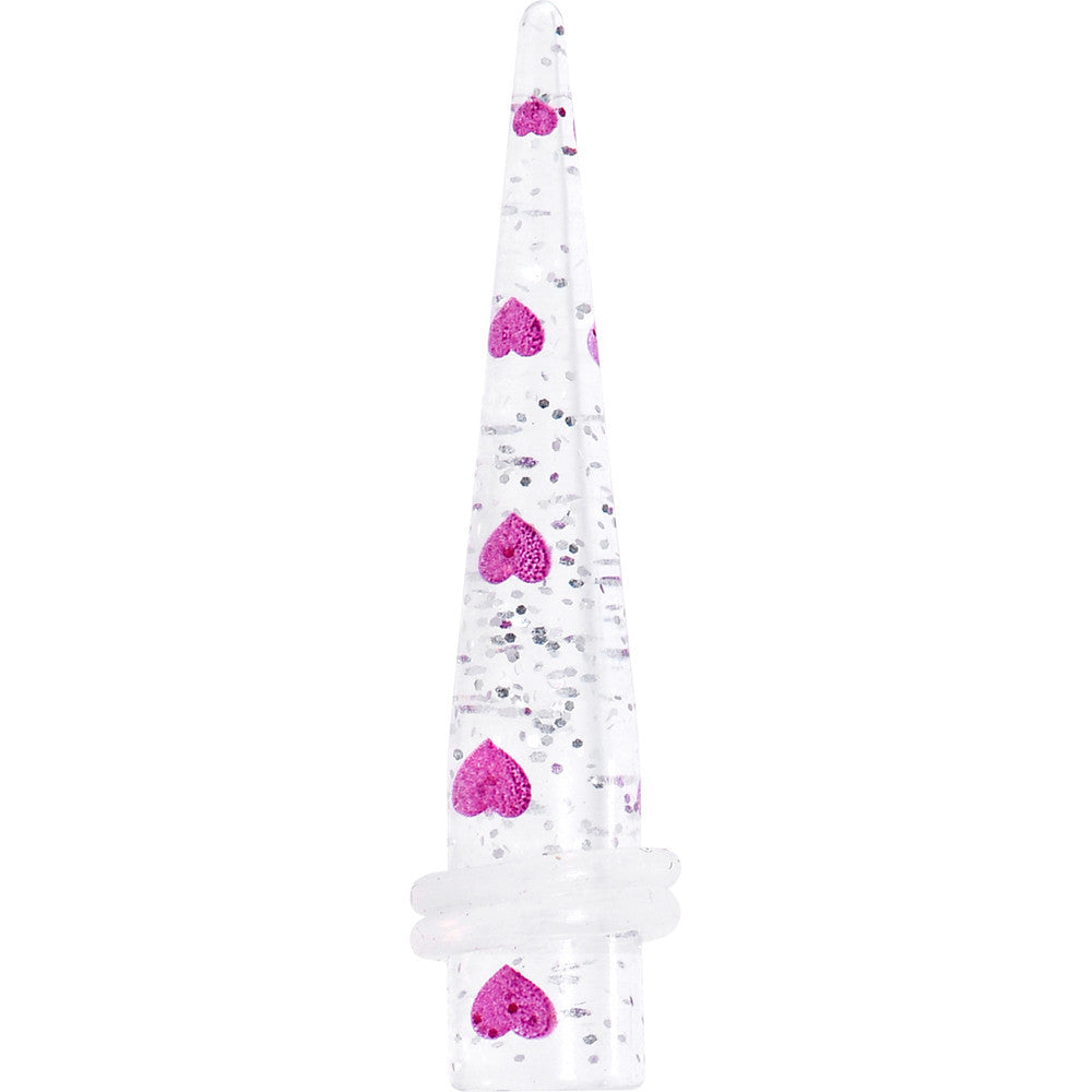 BodyCandy 0G Clear Acrylic Glitter Purple Heart Confetti Taper — main product shot