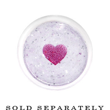 BodyCandy 00G Clear Acrylic Glitter Purple Heart Confetti Taper — detail close-up