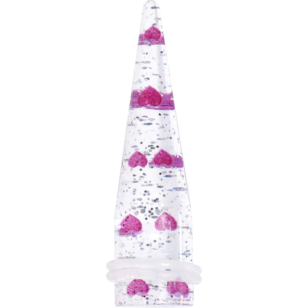 BodyCandy 9/16 Clear Acrylic Glitter Purple Heart Confetti Taper — main product shot
