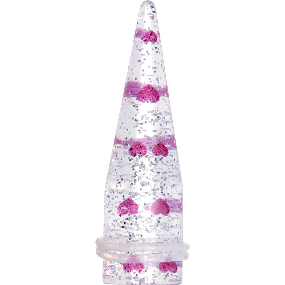 BodyCandy 5/8 Clear Acrylic Glitter Purple Heart Confetti Taper — main product shot